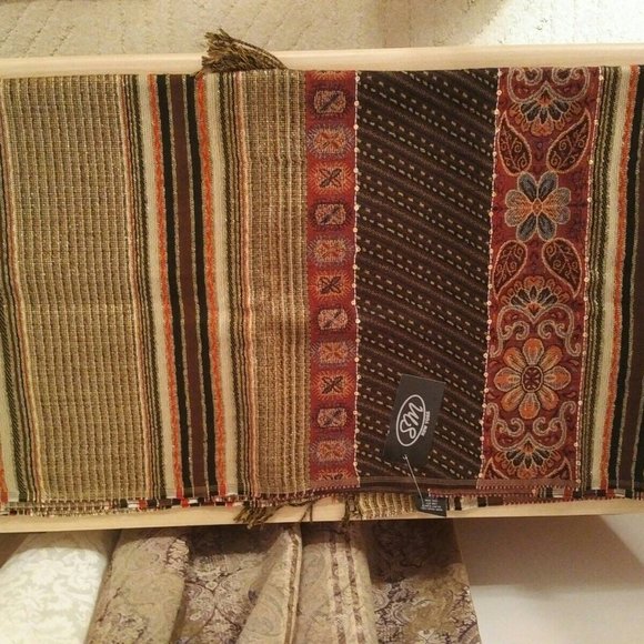 NEW Pashmina Scarf/Wrap in Gold, Cinnamon & Brown, Sequin Trim; Fringed Edges - Picture 2 of 6